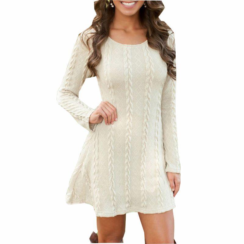 Stylish Women's Knitted Sweater Jumper Mini Dress For Cozy Winter And Autumn Wear