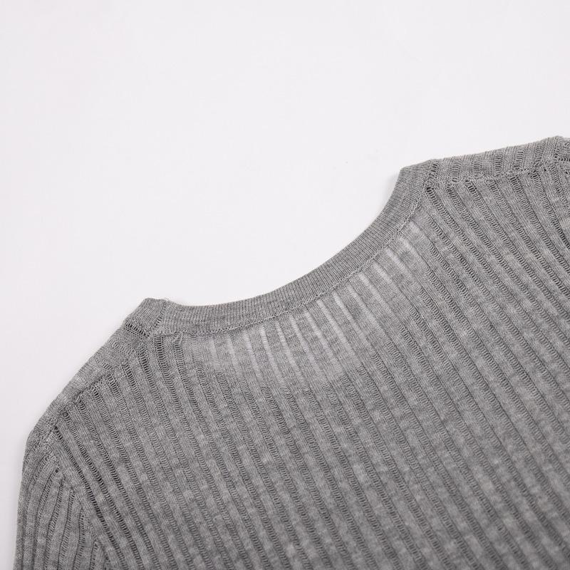 Women's Skeleton Knit Spring Autumn Sexy Slim Round Neck Long Sleeve Thin Pit Stripe Knit Sweater