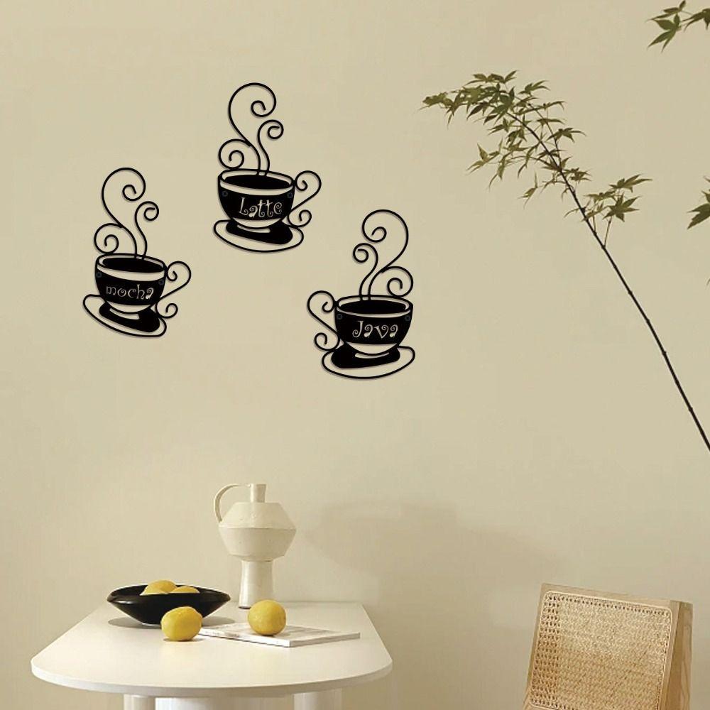 3Pcs Art Wall Hanging Metal Background Pendant Crafts Coffee Cup Wall Decoration Gift