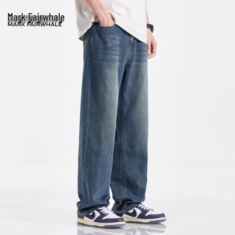 Mark Fairwhale Men's Washed Retro Loose Straight-Leg Jeans