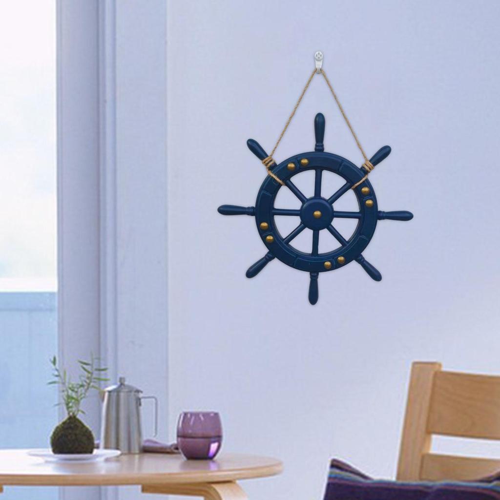 Beach Style Wooden Ship Wheel Rudder Wall Hanging Nautical Steering Wheel for Sea Decor Home