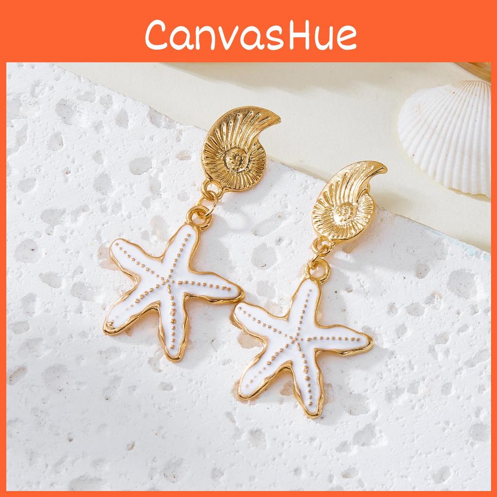 Ocean Theme Alloy Earrings With Starfish And Shell Motif For Women Vacation Fashion