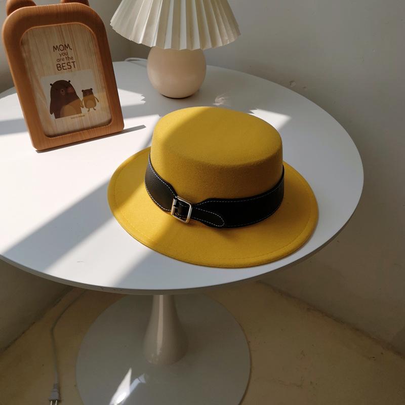 Vintage Woolen Hat British Hat Wide Brim Flat Top Top Top Top Hat Versatile Autumn and Winter Hat Trendy Sun Hat Felt Hat