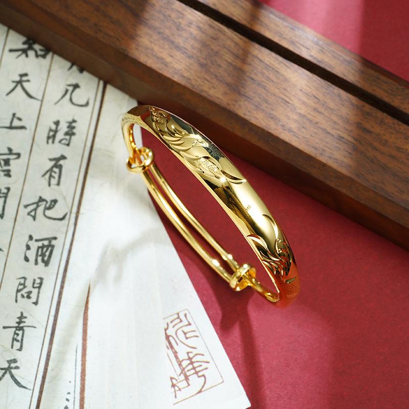 Trendy Glossy Dragon and Phoenix Push-pull Bracelet for Women Retro Jewelry Bracelet