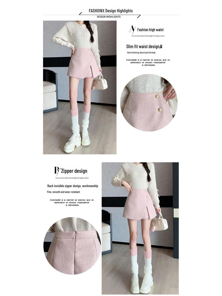 Women's High Waist Wool Pleated A-line Skirt with Anti-exposure Shorts - 2025 Autumn/Winter Collection