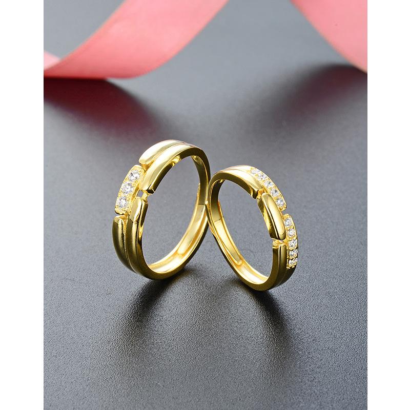 

Inlaid Zircon Gold-Plated S925 Silver Open Couple Rings Adjustable