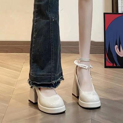Dívčí Mary Jane Silné podpatky Perlová přezka Pásek Francouzský styl Jednoduché boty Lolita boty