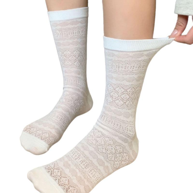 Summer Lightweight Sock Children's Mid-length Retro Patterned Pile Socks, Simple Pile Socks, Breathable and Versatile