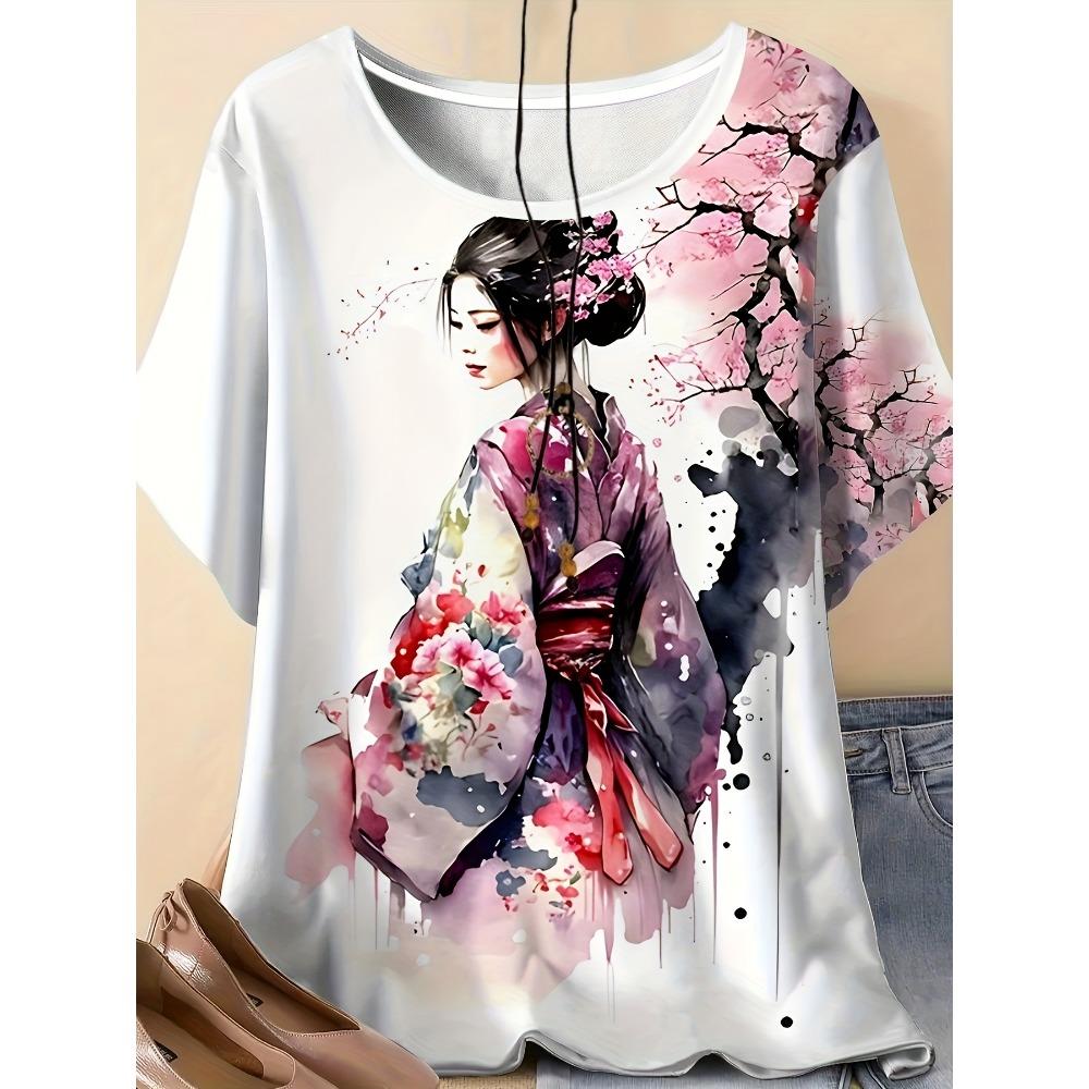 

Casual Short Sleeve Round Neck T-Shirt Top Summer Vintage Flowers T Shirt Women Tie Dye 3D Print Loose Fashion Casual V-Neck XL