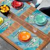 4PC Teal Placemats Turquoise Blue Thick Place Mats Decorative Peacock Table Mat For Dining Table Kitchen Home Decor