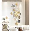 Large 3D Silent Wall Clock for Living Room Bedroom Kitchen Decor Retro Metal Ginkgo Leaf Design In Golden Color 32''x18''