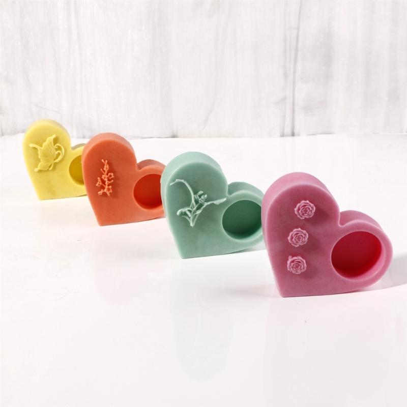Embossed Heart Shaped Silicone Molds Silicone Candle Holder Molds Soap Molds for Epoxy Resin Candlestick Tealight Holder
