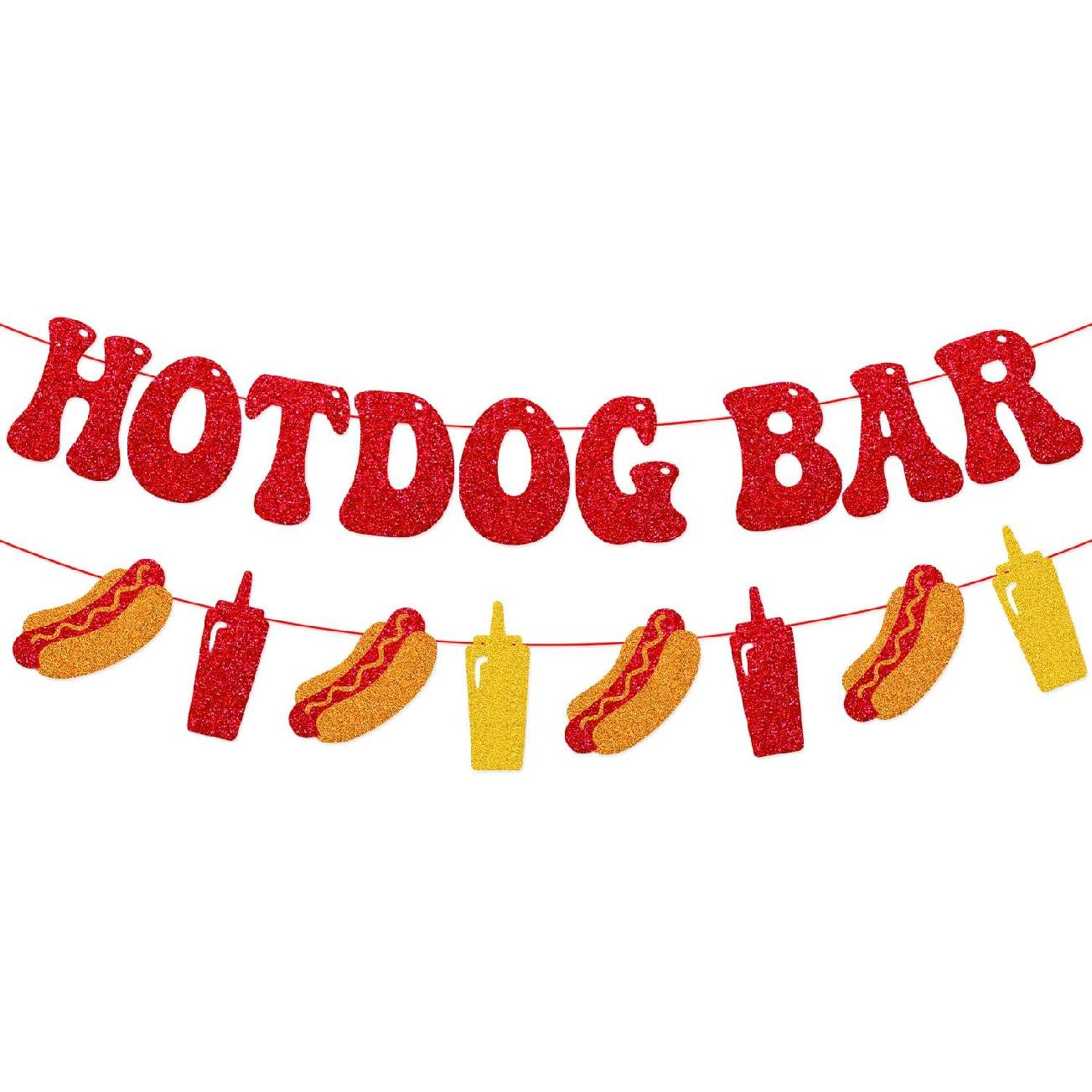 Hotdog Bar Banner Hotdog Birthday Party Supplies for Children Kids Sage Bday Party Decorations