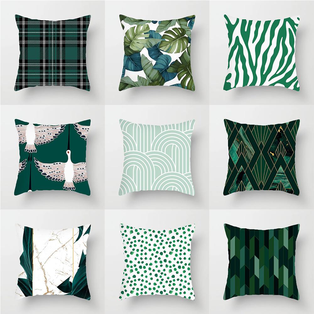 Green Cushion Cover Geometric Decor Living Room Office Sofa Pillowcase Home Decor Peach Skin Pillowcase
