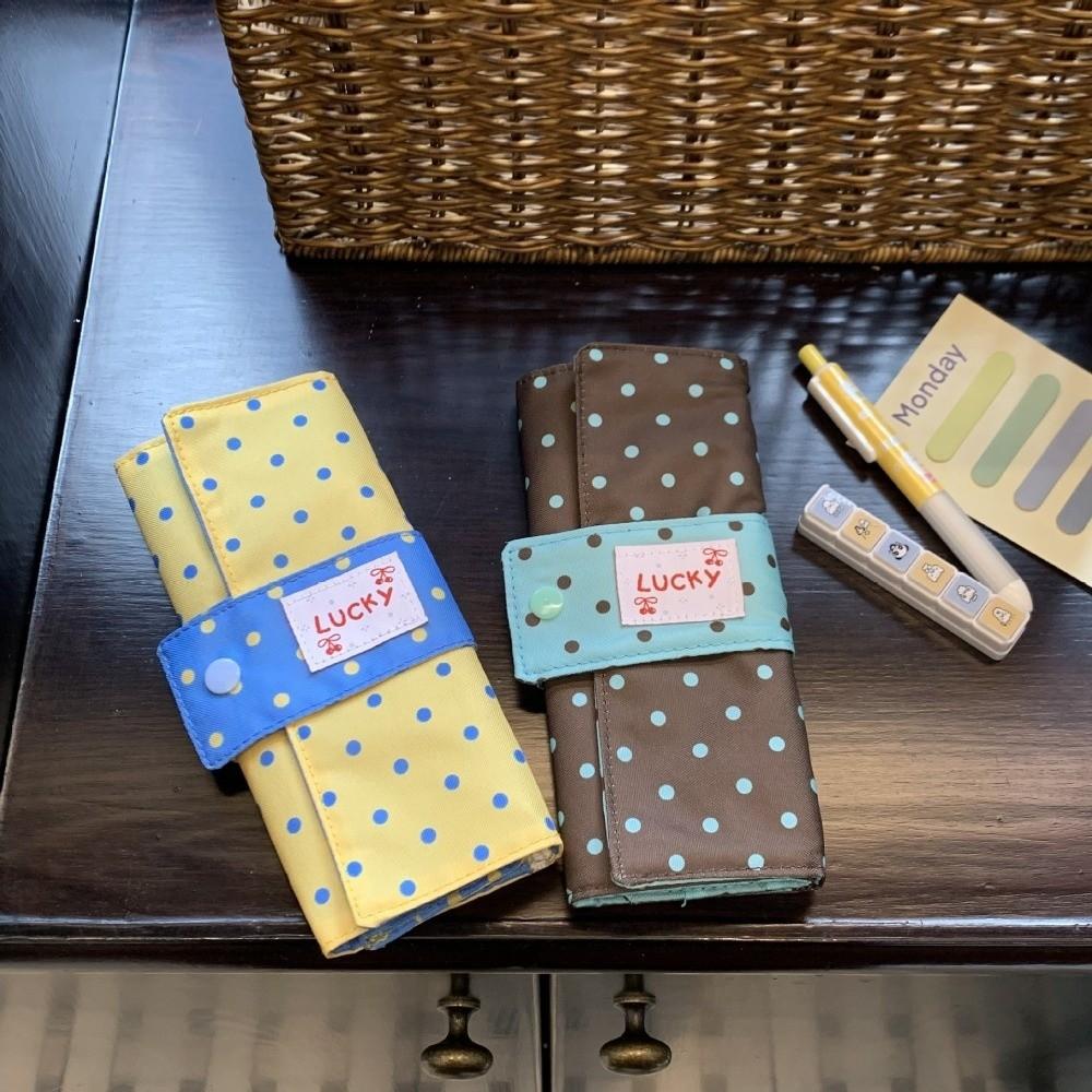 Canvas Cosmetic Tools Storage Roll Foldable Multipurpose Penbag Polka Dot Makeup Brush Bag Women
