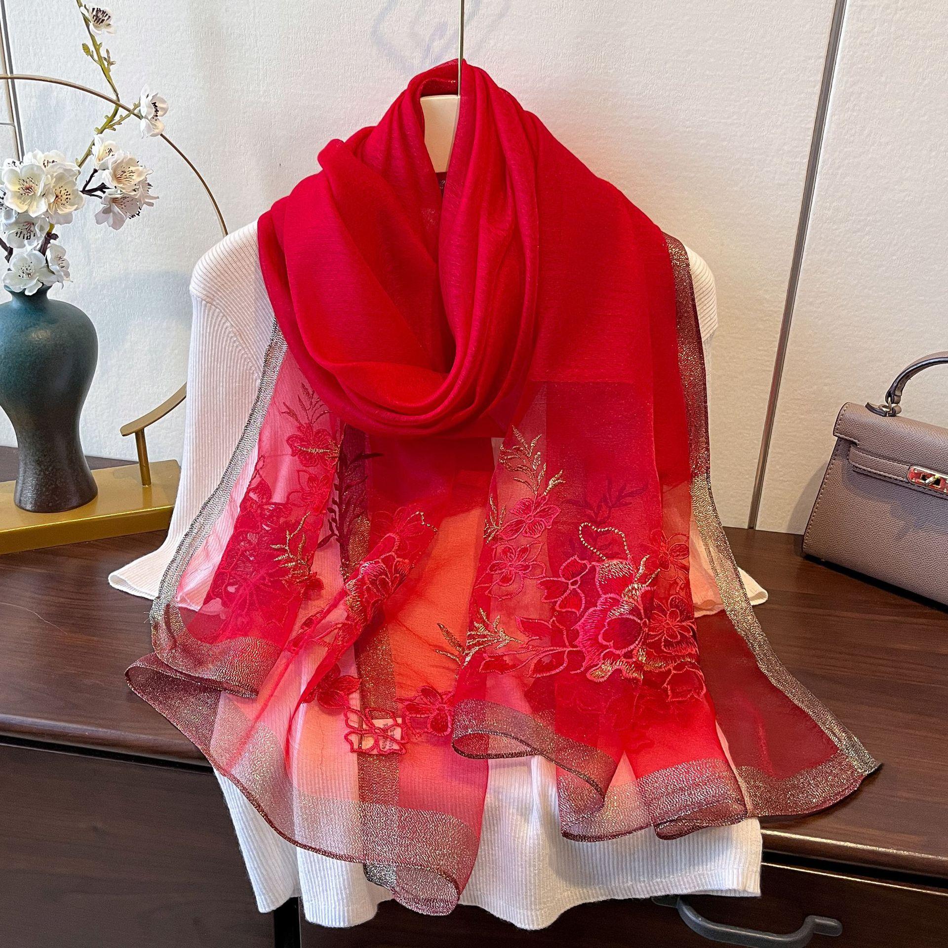 

Новый весенне-летний вышитый шелковый шарф, высококачественная шелковая смесь, тонкий теплый подарок, подарок для матери, вышитый шарф, газовая шаль 180*70cm