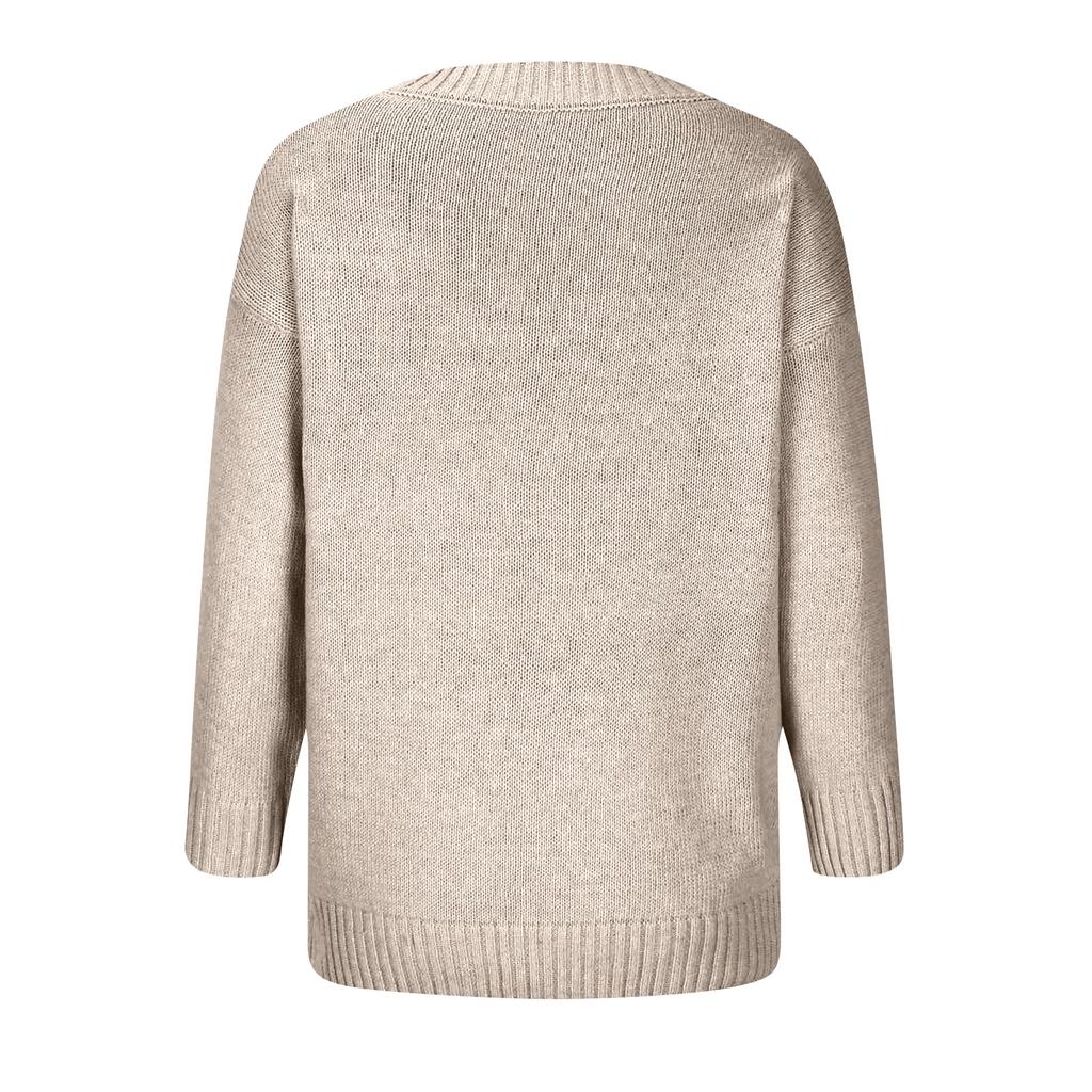 Women's Fashion Casual Solid Color Sweater Set Head V Neck Warm Long-sleeved Sweater