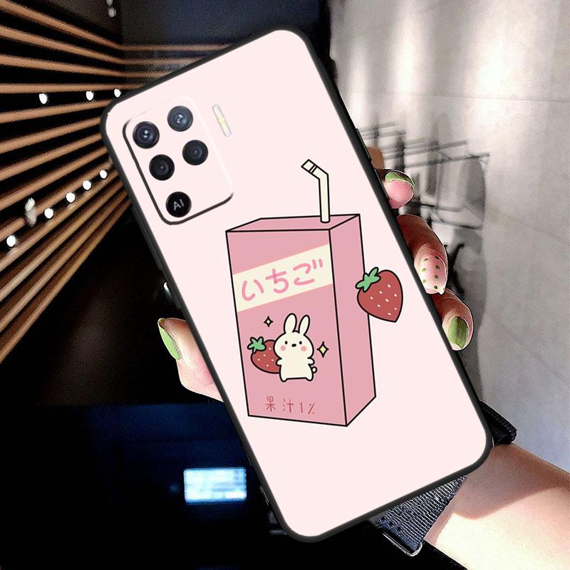Cute Strawberry Milk Box Case For Oppo A78 A98 A18 A38 A58 A60 A80 A40 A77 A57 A17 A74 A54 A94 A96 A76 A16 A15 A5 Pro