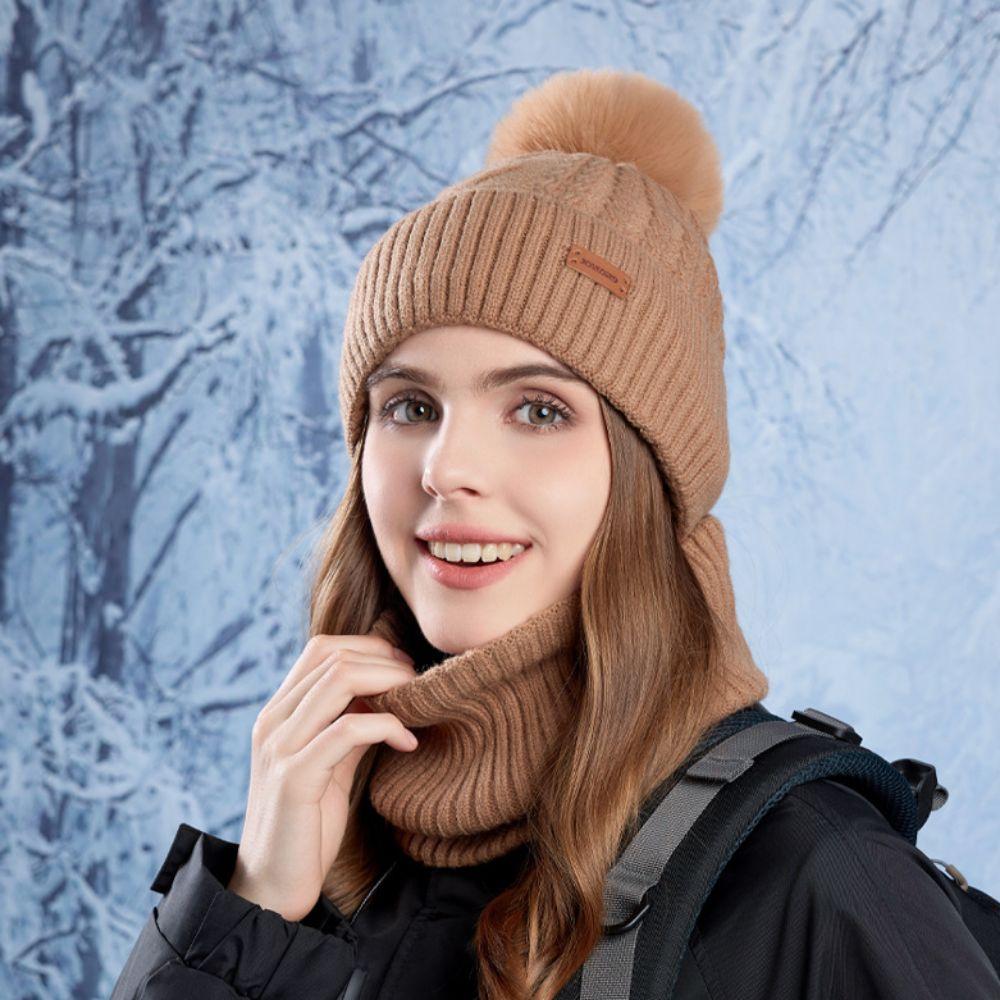 3pcs Wool Thermal Knit Cap Warm Winter Beanie Hat Soft Hat Scarf Gloves Set Skiing