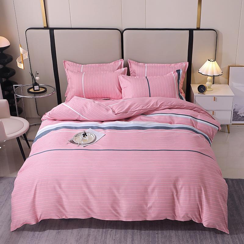 Autumn Winter Pure Cotton Brushed 4 Piece Bedding Set Simple Striped Thick Bed Sheet Duvet Cover All Cotton Bed Supplies 3 Piece Set With Pillowcase