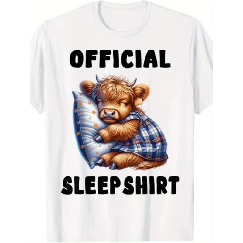 

European sizes Men S Funny Highland Cow Official Sleepshirt Graphic T-Shirt - Retro Nightgown Design with Scottish Cow & Official Sleepshirt Text 4XL білий