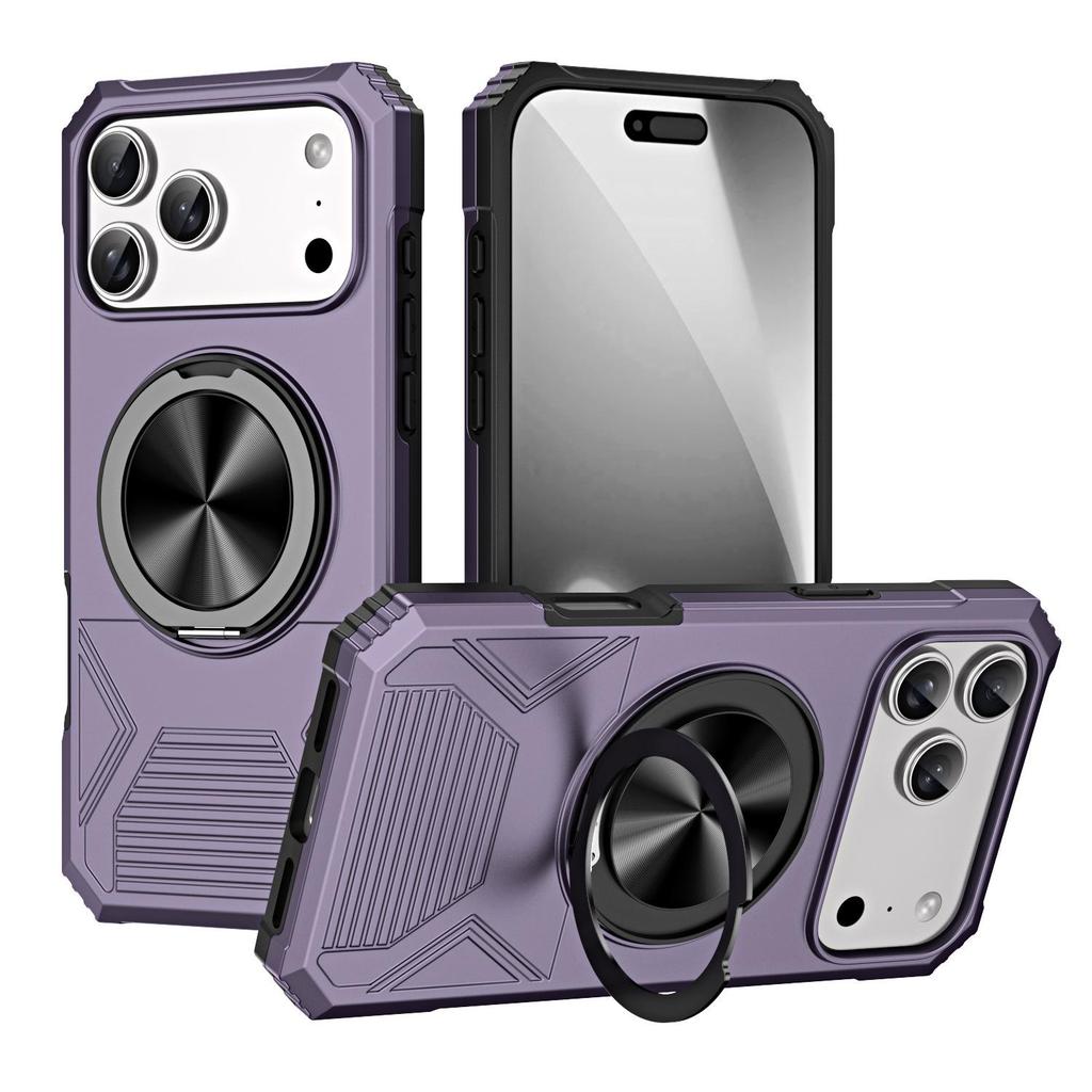 iPhone 17 Pro Max Drop-Proof Magnetic Case with 360° Rotating Ring Stand