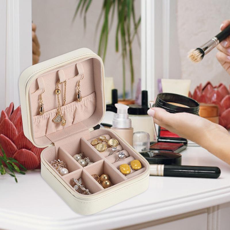 Jewelry Box Jewelry Organizer Display Travel Jewelry Case Boxes Portable Earring Holder Leather Portable Storage Zipper Box