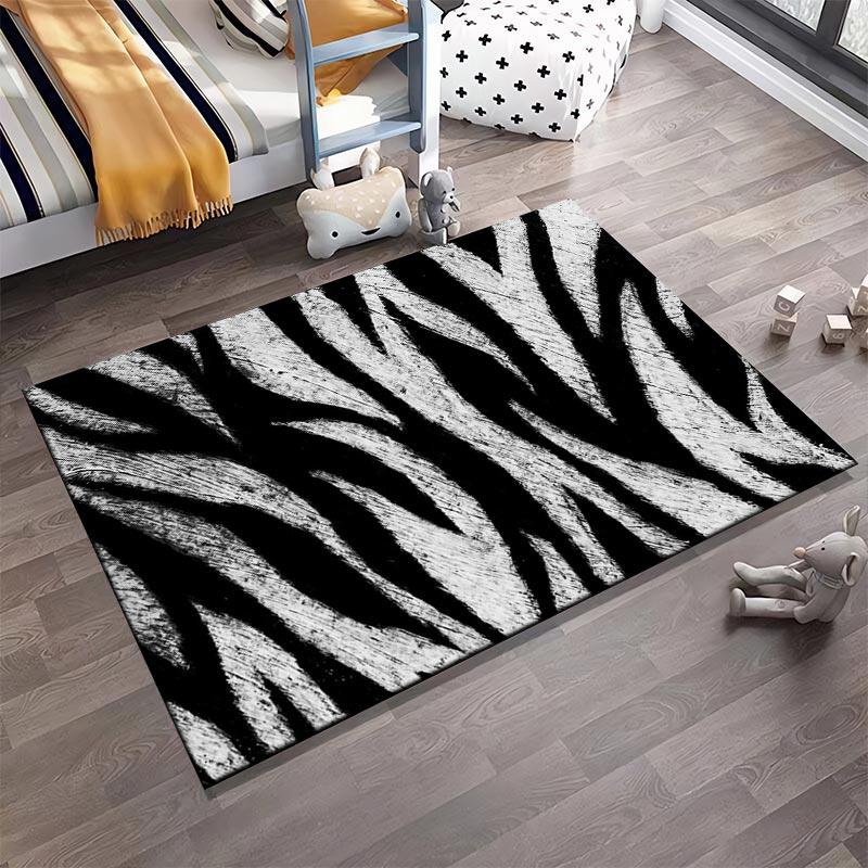 Modern Black and White Zebra Stripe Pattern Carpet for Home Decor Suitable for use as an anti-slip for living room bedroom sofas