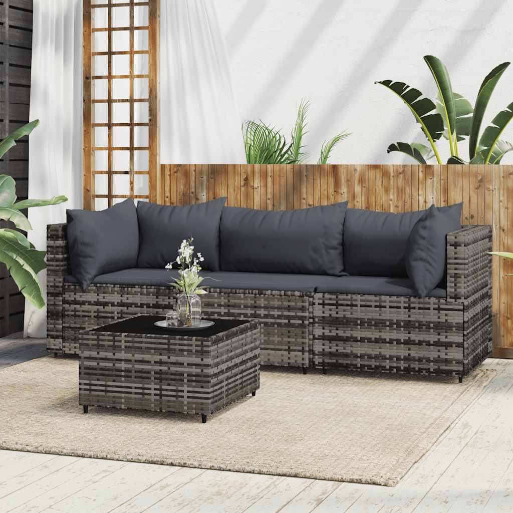 Vidaxl 4-Cz. Garden Lounge Set, Cushions, Grey PE Rattan