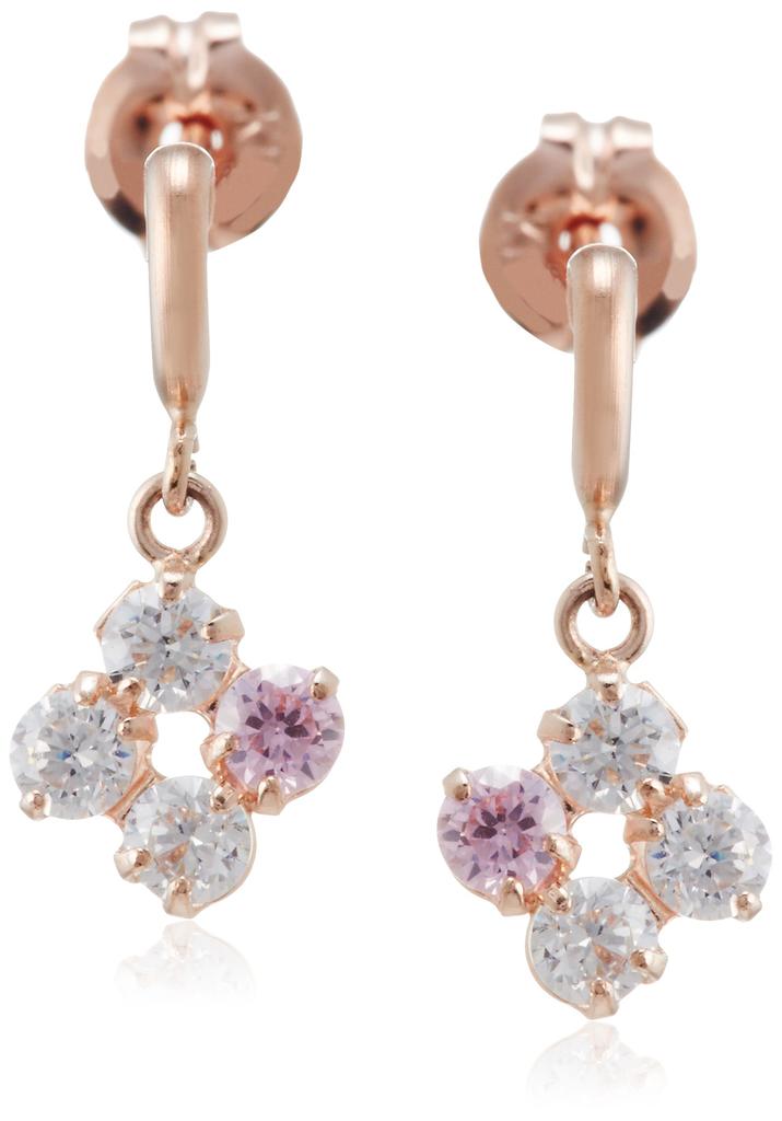 BLOOM [Official] Women's K10 Pink Gold Earrings with Cubic Zirconia and Flower Motif, 0231-3630-0011-0000