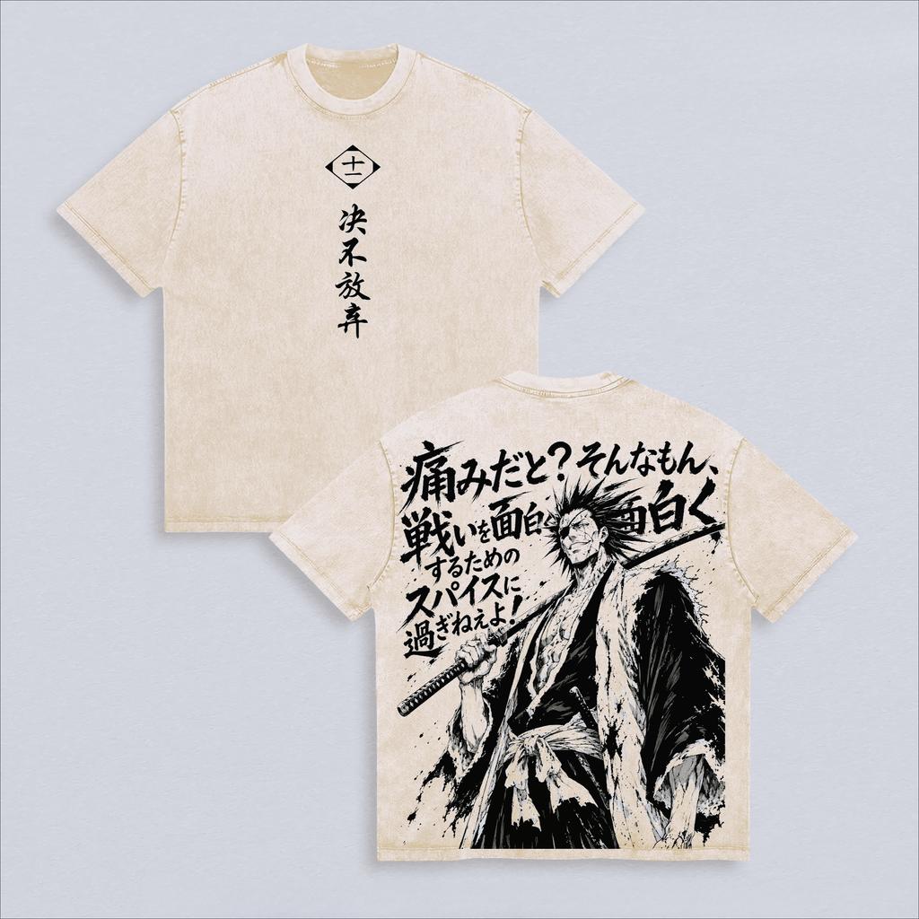 Camiseta Zaraki Kenpachi BLEACH Manga Impresa Vintage Y2k Camiseta Lavada Ropa para Hombre Verano Manga Corta Camisetas de Algodón Ropa