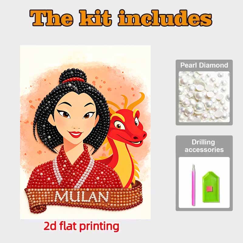 Disney Malowanie Perłami Mulan i Smok Mushu DIY Sztuka Perłowa Zestaw do Malowania Perłami Malowanie Ścian Sztuką Perłową Odpowiedni do Dekoracji Domu Biura Ręcznie robione Prezenty