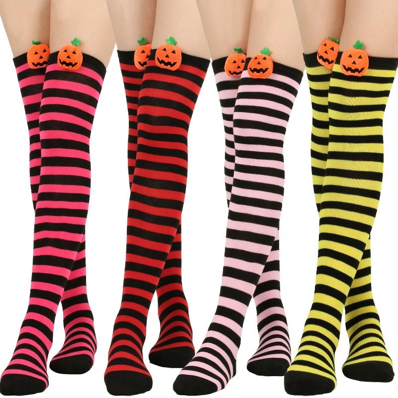 Halloween Striped Over Knee Socks Cartoon Demon Casual Women