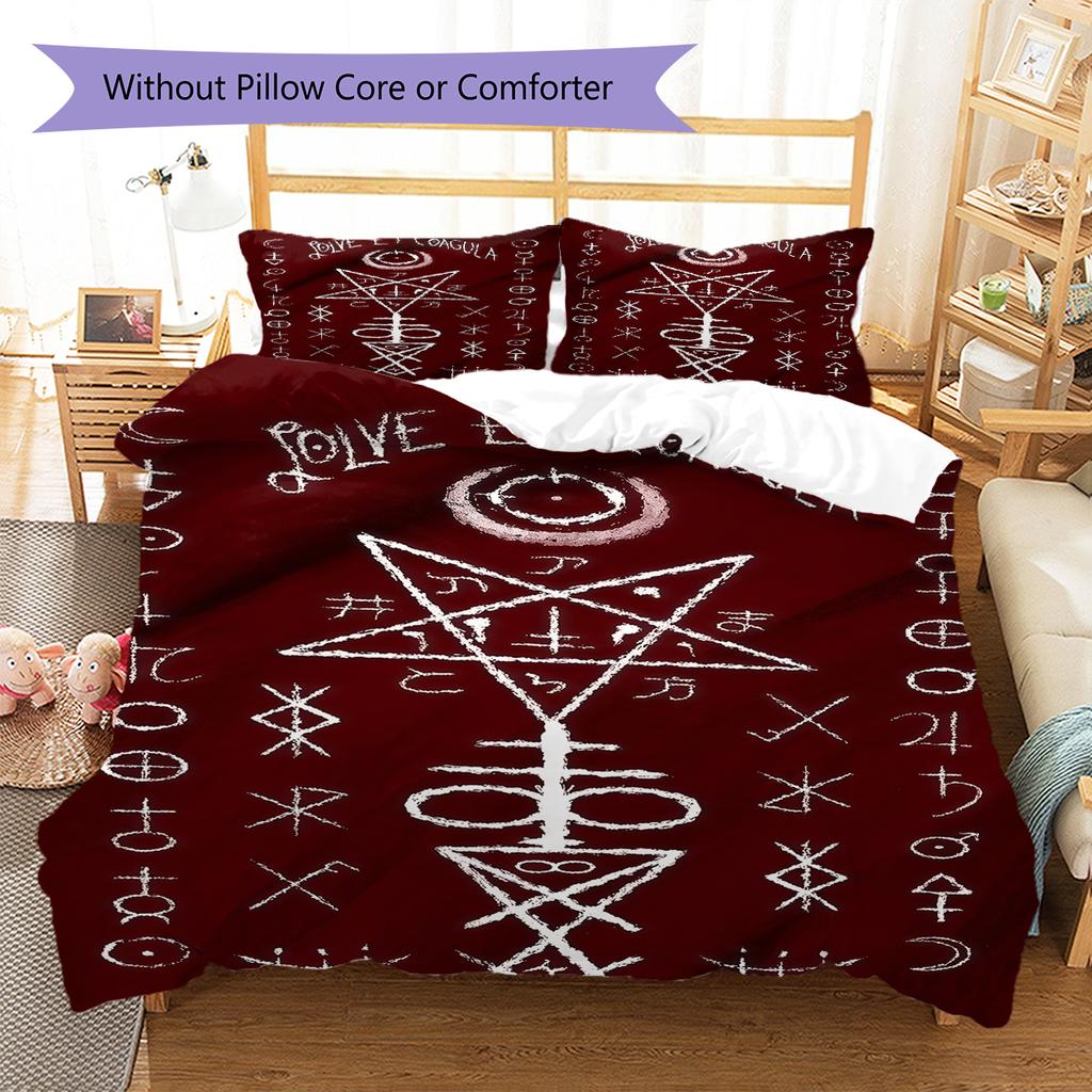 Pościel z Wzorem Symbolu Szatana, Zestaw Kołdry Poszewka na Kołdrę Poszewka na Poduszkę Domowy Prezent Urodzinowy (1 * poszwa na kołdrę + 2 * poszewki na poduszki, bez rdzenia)
