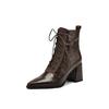 Fashion NEW Autumn Women Boots Genuine Leather Shoes for Women Pointed Toe Chunky Heel Shoes Lace-up Zipper Modern Boots High Heel Boots