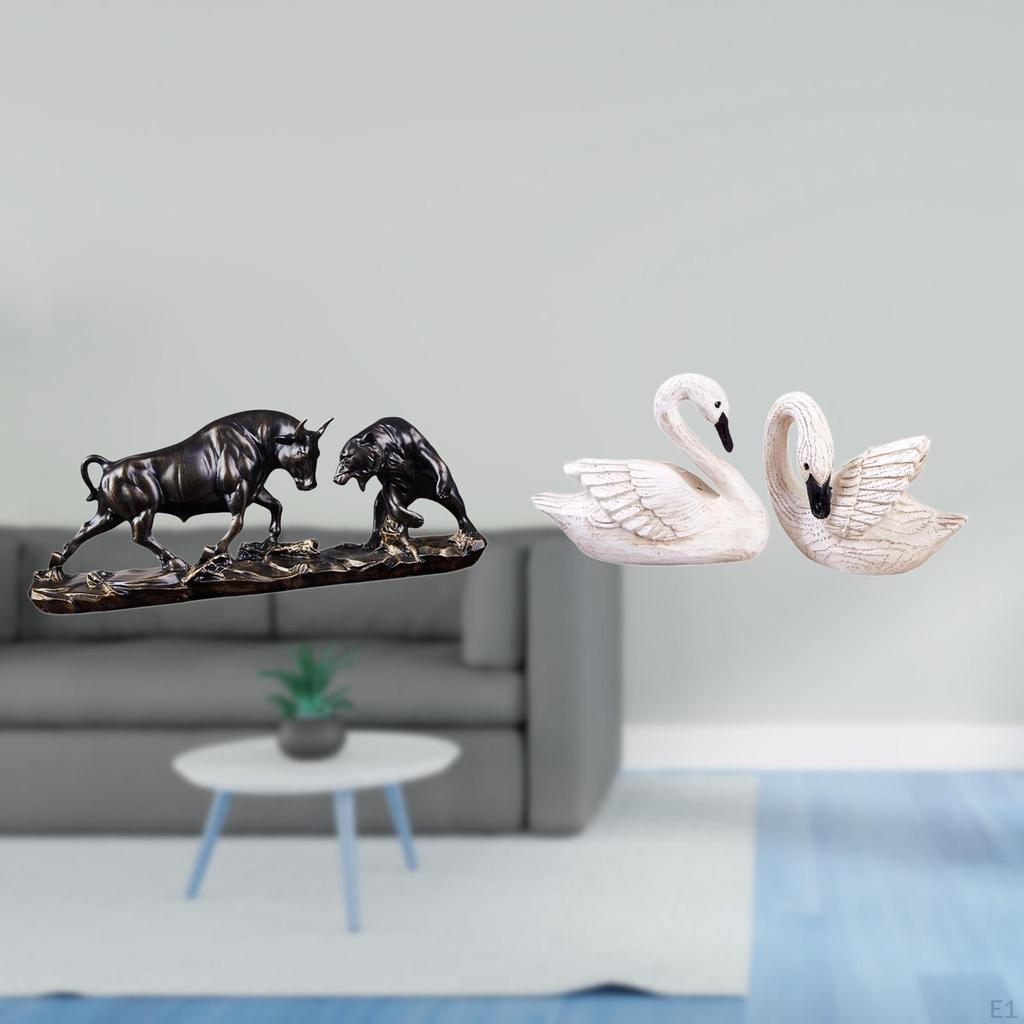 Modern Chinese Bull And Swan Figurine Sculptures for Desk Office Bedroom Living Room Cake Topper