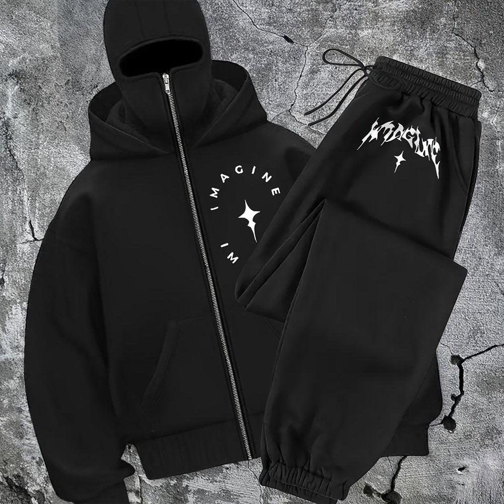Zip-Up Hoodie und Sweatpants Set Streetwear-Stil Ganzjahreskomfort Freizeitkleidung Streetwear Kapuzenpullover mit Reißverschluss