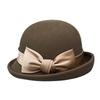 Bow Bowler Hat Women'S Wool Bucket Hat Versatile Elegant Curling Basin Hat