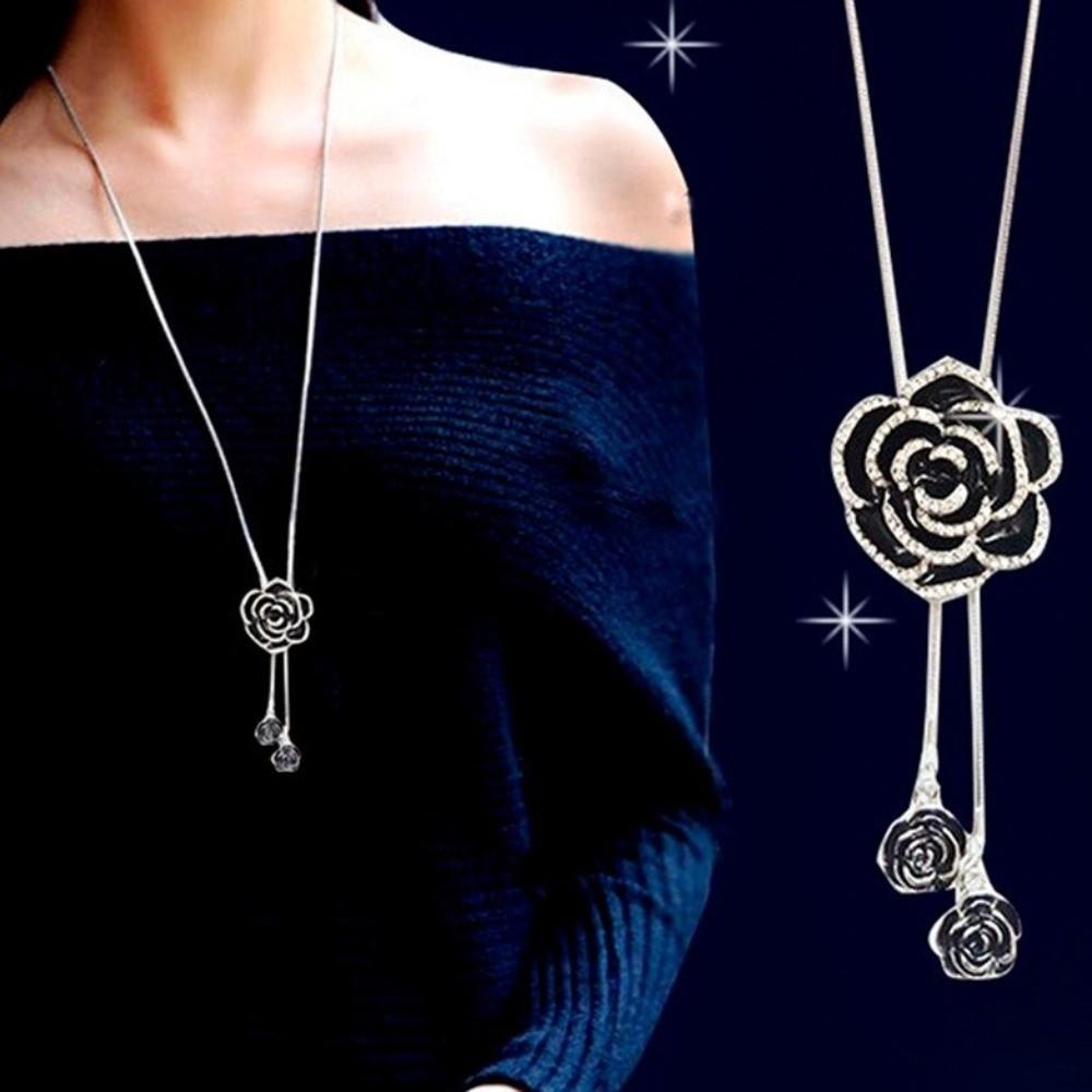 Silver Black Necklace Rose Gold Women Long Necklace Unique Clavicle Chain Festival