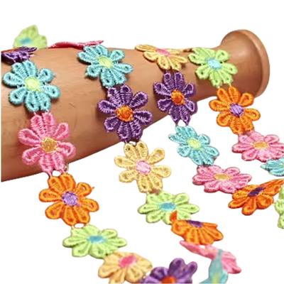2 Yards 25mm Width Colorful Daisy Flower Lace Trim Knitting Wedding Embroidered DIY Garment Earring Sewing Supplies Crafts