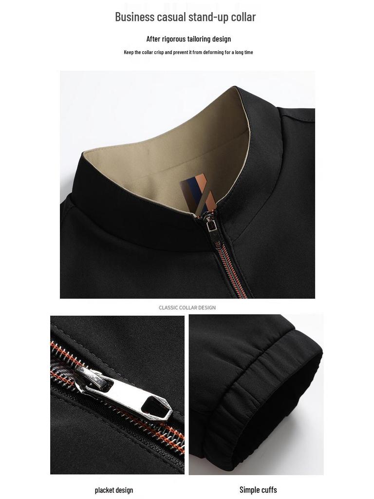 2025 Autumn/Winter Men's Cotton Business Jacket - Thick, Loose Dad Coat with Stand Collar for Casual Wear
