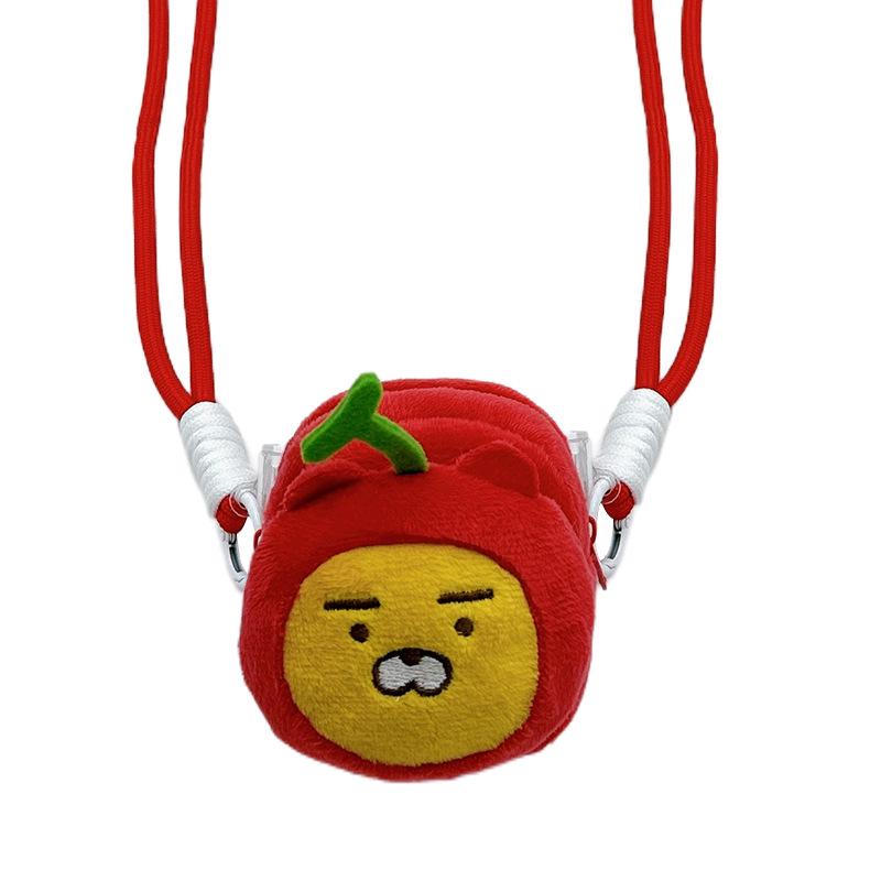 KAKAO FRIENDS Ryan Lion Plush Phone Clip: Cute Cartoon Fruit-Shaped Pendant Bag