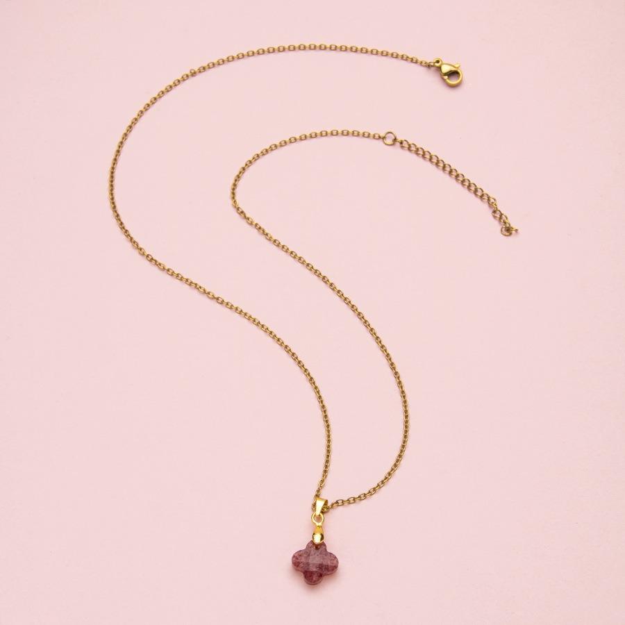 1pc Natural Stone Faceted Four-leaf Clover Pendant Charm Necklaces for Women Jewelry Gift