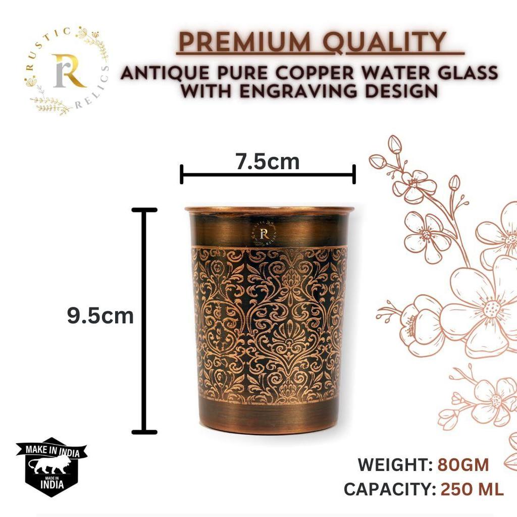 Reine Kupfergläser Geschenkbox Set mit 2 | Handgefertigt Antik-Finish Geprägter Becher | Glas zum Trinken mit AYURVEDA Gesundheitsvorteilen