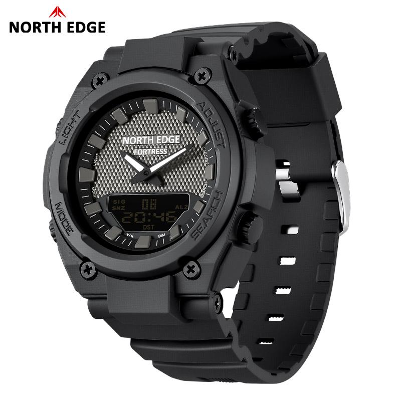 NORTH EDGE FORTRESS 2026 Men's Army Military Digital Watch Outdoor Sports Waterproof 50M Watches World Time Countdown LED Clock