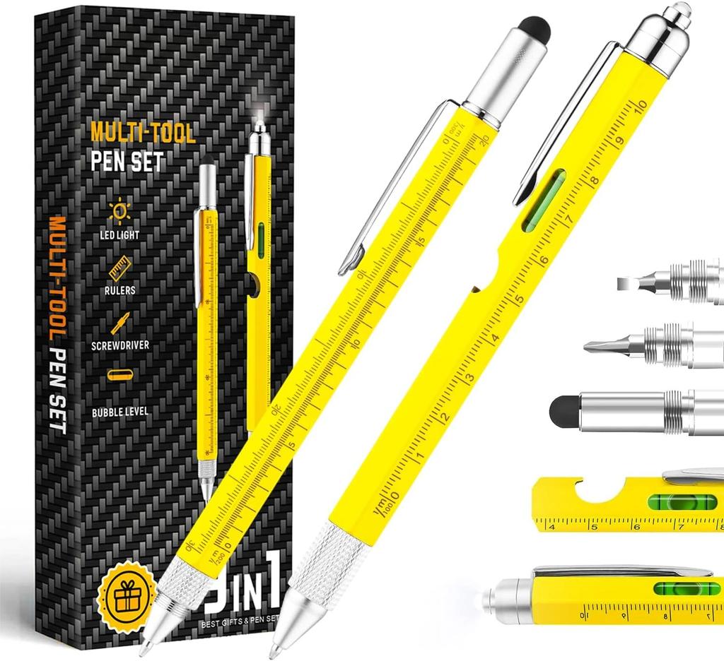 Multifunction Pen (stylus, Ballpoint Pen, 6 Refill, 4 Inch Ruler, Level, Phillips Screwdriver, Led)