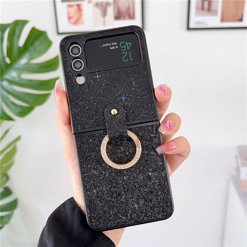 Luxury Cute Bear Glitter Pearl Short Chain Case for Samsung Galaxy Z Flip 4 Case 5G for Galaxy Z Flip3 Shockproof Cover