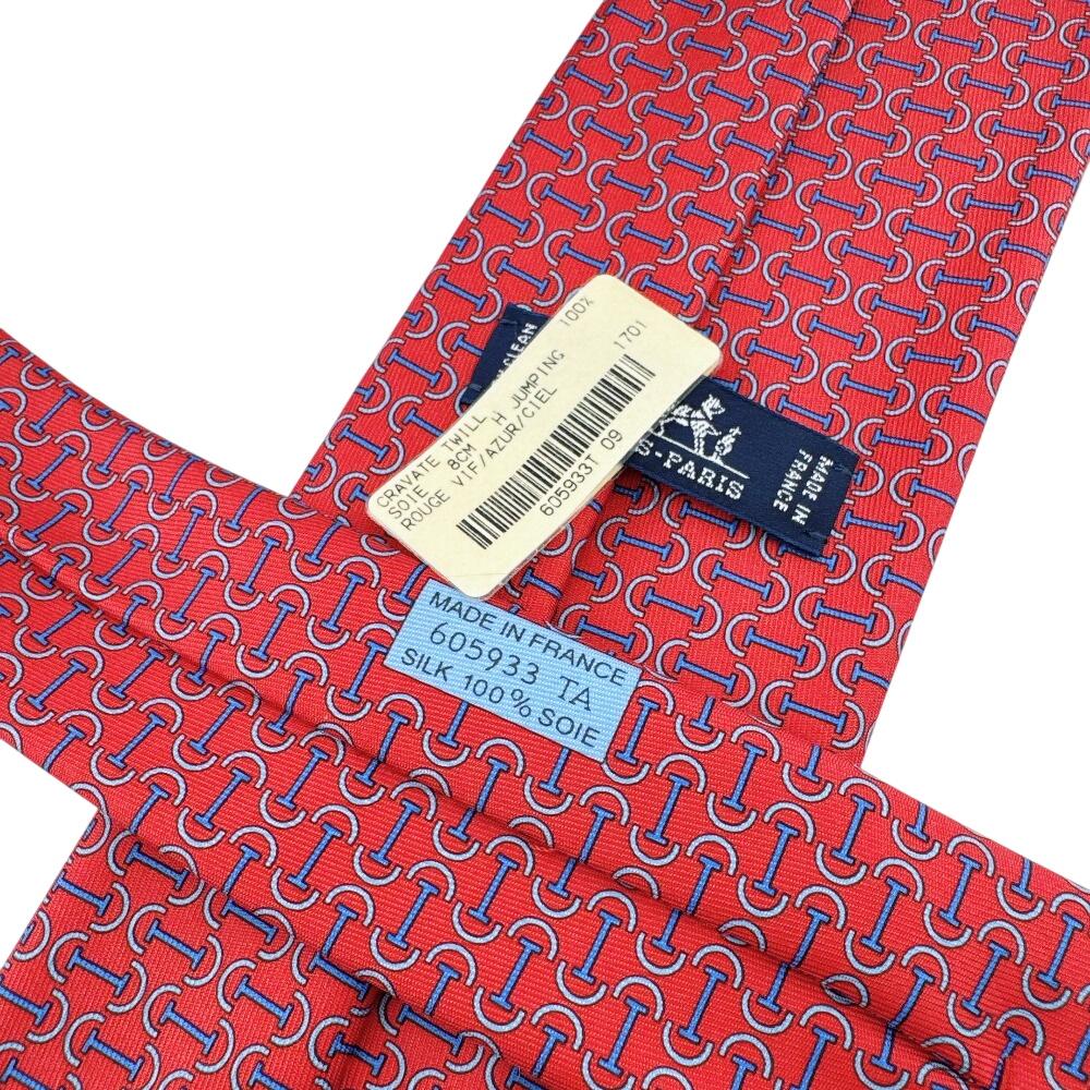 HERMES silk cravate twill tie Red silk Used