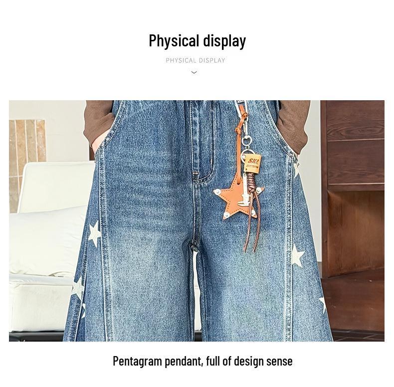 Mädchen Jeans mit Sternenprint und weitem Bein, Herbst 2026 Kollektion, für mittelgroße und große Kinder - Lockere Dad Style Lange Hose
