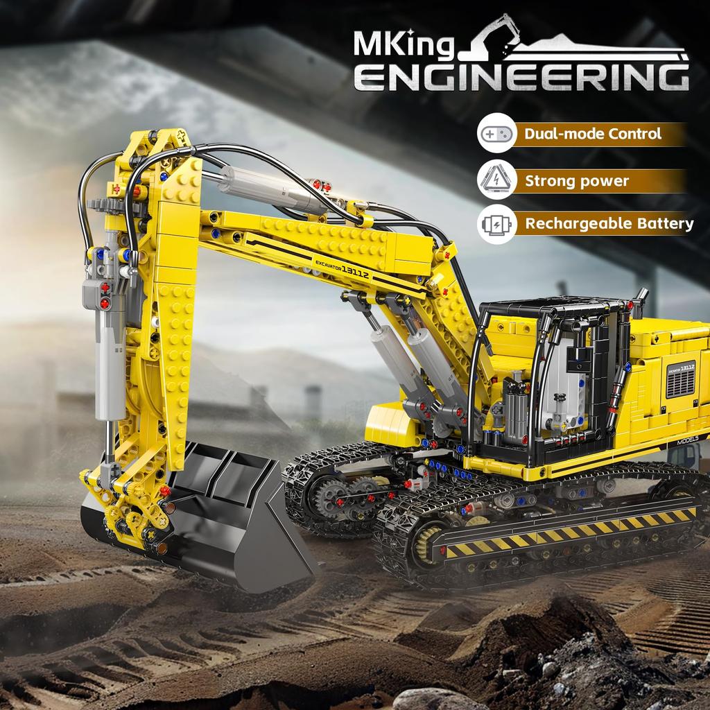 Mould King STEM Technologie Maßstab RC Ausgrabungsblock 2169 Teile Fernsteuerbarer wiederaufladbarer Baggerblock Geeignet für Kinder und Erwachsene 120 Set,
